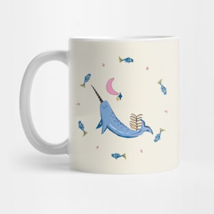 Narwhal with fishes - blue, pink, yellow Mug